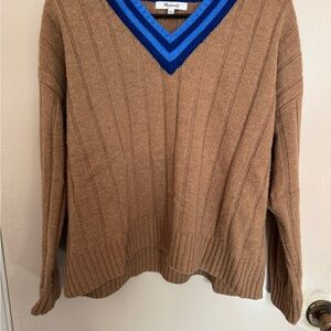 Madewell Tan Sweater with Blue Accents